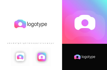 Minimalist gradient camera logo, symbolizing modern photography, media, and digital creativity....
