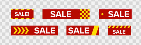 Sale banners template set like police tape. Label for promotions, discounts, online stores, advertising, marketing materials, and retail campaigns. Isolated vector illustrationのイラスト素材