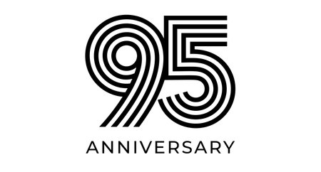 95th anniversary sign, striped geometrical number 95 for greeting card, birthday event design, business marketing materials, wedding jubilee logo. Vector illustrationのイラスト素材