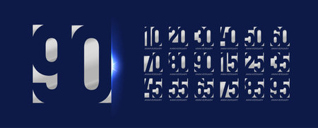 Silver chrome business anniversary jubilee celebration numbers. Elegant metallic digits for...
