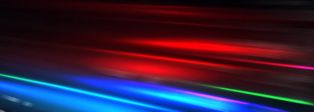 Motion Light Lines Background With Red, Blue, Green Neon Glow On Dark Gradient. Futuristic Speed...