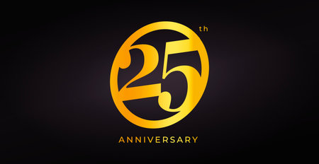 Luxury 25th Anniversary Logo Design With Golden Number In Elegant Modern Style On Dark Background...
