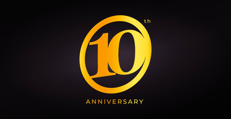 Luxury 10th Anniversary Logo Design With Elegant Golden Number On Dark Background. Perfect For Celebration, Event, Corporate Milestone Or Party Invitation. Vector Illustration.のイラスト素材