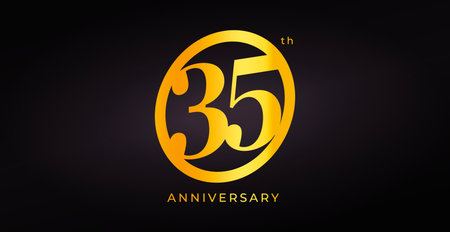 Luxury 35th Anniversary Logo Design With Golden Number In Elegant Style On Dark Background For...