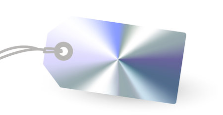 Shiny metallic label tag with chrome gradient surface. Blank template for price, sale, product branding, packaging design. Isolated realistic steel effect. Vector illustrationのイラスト素材