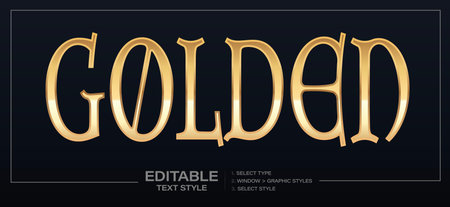 Elegant golden editable text style with rich glossy metallic look. Great for luxury branding, invitations, certificates, premium packaging. Gold text effect. Vector illustrationのイラスト素材
