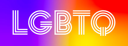 LGBTQ typography with rainbow gradient background. Colorful vibrant pride concept for poster, banner, flyer, social media, awareness event. Modern graphic vector illustration.のイラスト素材