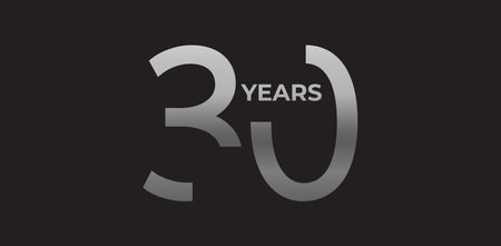 30 Anniversary symbol in silver, years between numerals, evokes authority, legacy. Branding for...