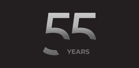 Sharp angled number 55 years in silver, strong geometric logo reflects experience, achievement....