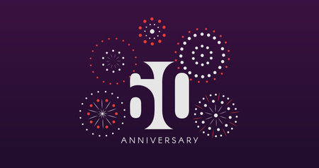 60th Anniversary Celebration Design With Fireworks on Dark Background, Perfect for Milestone Events...