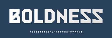 Sport block alphabet, bold sharp letters, strong geometric font for tech branding, impactful headline style, urban industrial typography, futuristic display design. Vector typeset.のイラスト素材