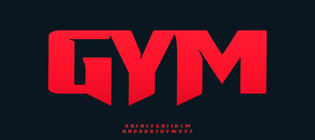 Strength gym font, bold sharp alphabet, powerful typeface for fitness branding, modern sport logo, impactful headline, athletic graphic typography, urban power typographic design. Vector typeset.のイラスト素材