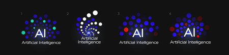 AI logo with modern neural pattern and glowing dots. Futuristic tech concept for branding, startup,...