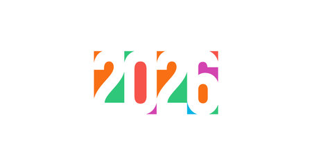 Modern 2026 New Year typography in vibrant minimal flat style for celebration banner, greeting card,...