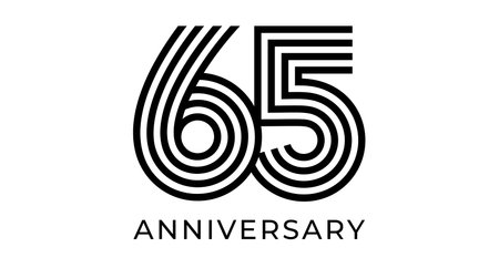 65th anniversary sign, striped geometrical number 65 for greeting card, birthday event design,...
