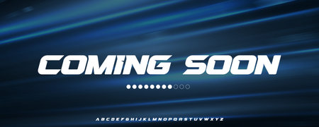Speed-Inspired Coming Soon Typography with Dynamic Italic Letters and Progress Dots, Ideal for...