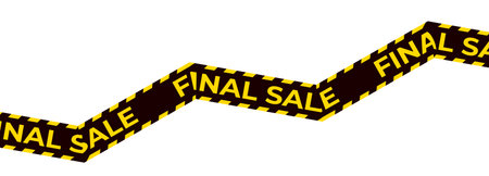 Zigzag caution ribbon, bold yellow text, black sale tape for final offer area, promo stripe design, strong urgency zone, marketing clearance alert. Vector illustrationのイラスト素材