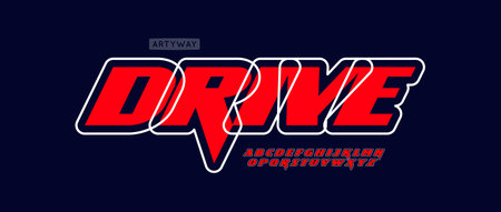 Racing sporty alphabet, bold italic outlined letter set, dynamic font for red automotive logo, moto auto sport headline, speed racing typography, modern velocity typographic design. Vector typeset.のイラスト素材