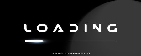 Modern Loading Typography with Rounded Tech Letters and Light Bar Progress, Ideal for Software UI,...