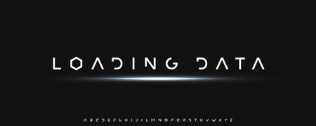 Loading Data typographic design, futuristic banner with glowing light and hexagon font. Sci-fi...