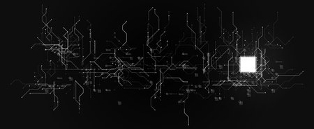 AI artificial intelligence background. Digital cyber circuit with microchip, CPU, GPU, data system,...