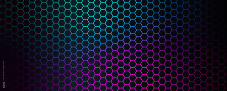 Futuristic Neon Hexagon Grid Background Gradient Honeycomb Pattern Digital Geometric Texture For AI,...