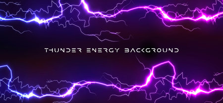 Thunder energy background with neon purple lightning frame and sci-fi title text. Bold header for...