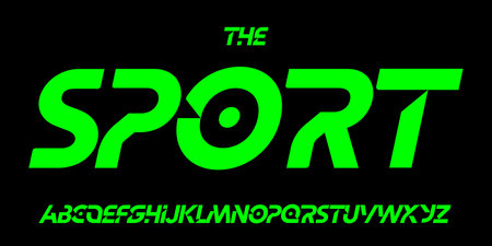 Futuristic racing font, bold cutout alphabet, sharp tilted letters, cyber tech typeface for gaming logo, esport poster headline, sport typography, dynamic automotive typographic design.Vector typesetのイラスト素材