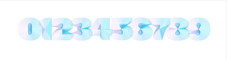 Futuristic gradient number set with linear wave contours, numeric font in abstract geometric...