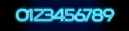 Neon numbers 0,1,2,3,4,5,6,7,8,9. Glowing blue tube digits for cyber monday sale discount price...