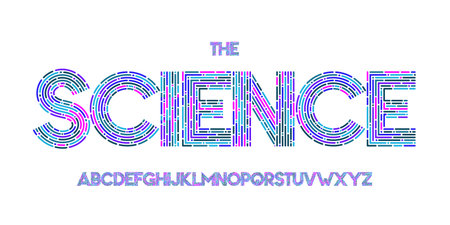 Science technology font, futuristic alphabet for scientific headline, medical digital product logo, display device typography, app UI typographic design. Modern vector typeset.のイラスト素材