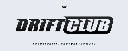 Drift Race Font Logo Alphabet Vector High Speed Letters Modern Typography, Bold Condensed Typographic Design Title Text, Typo Poster Headline, Type Symbol Logotype, Sans Serif Fonts. Vector Typeface.のイラスト素材