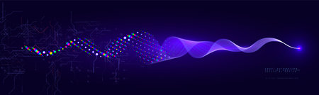 Digital Transformation Technology Halftone Wave Line Background, Data Science Ai Abstract Blue Flow...