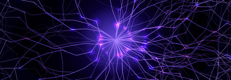 Artificial intelligence neural network web background, glowing neurone tree lines BG for science...