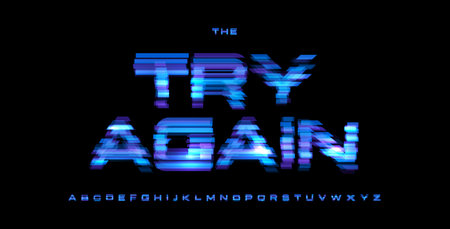 Try Again Digital Noice Font Logo Alphabet Vector Glitch Letters Set Modern Typography, Creative Typographic Design for Play Button, Game UI Headline, Display Fonts. Vector Typefaceのイラスト素材