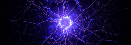 Neural Network Brain Neurone Synapse Connections Lightning Ball Energy Glow. Machine Learning...