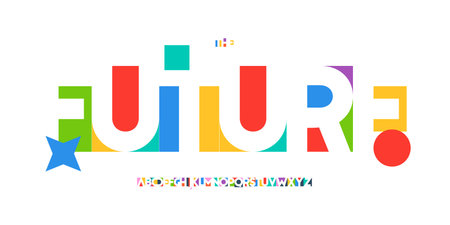 Cutout Negative Space Font Logo Alphabet Color Geometric Blocks Letter Set Modern Typography, Creative Typographic Design for Poster Headline, Type Symbol Logotype, Colorful Fonts. Vector Typefaceのイラスト素材