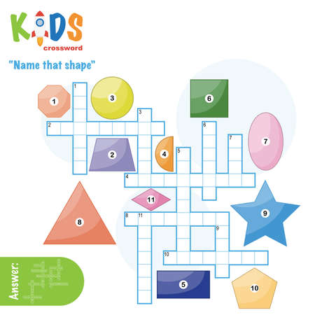 Easy crossword puzzle 'Name that shape', for children in elementary and middle school. Fun way to practice language comprehension and expand vocabulary. Includes answers.のイラスト素材