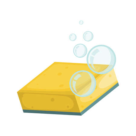 Cartoon washing dish yellow sponge . Vector illustrationのイラスト素材