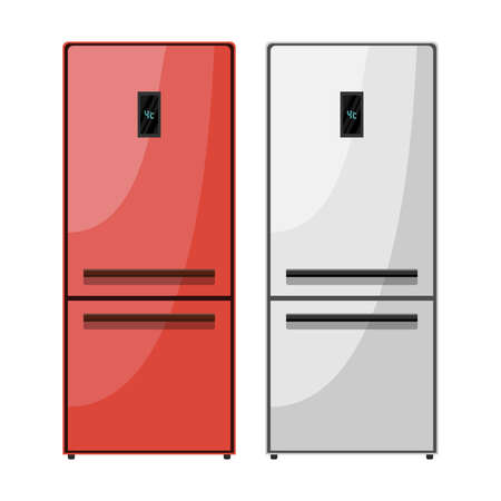 Red and grey kitchen fridges with digital display . Vector illustrationのイラスト素材