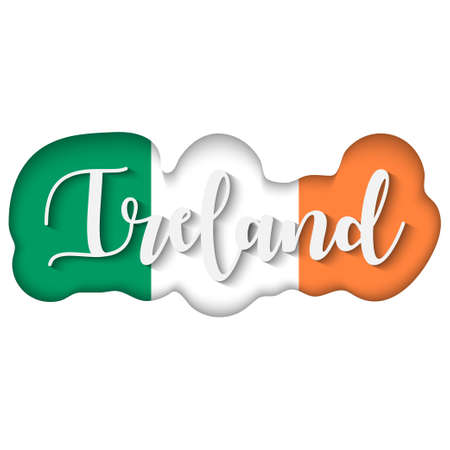 Ireland lettering over flag. Flag of Ireland.のイラスト素材