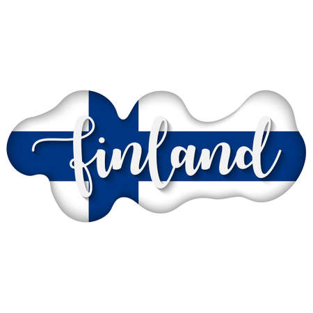 Finland lettering over flag. Flag of Finland.のイラスト素材