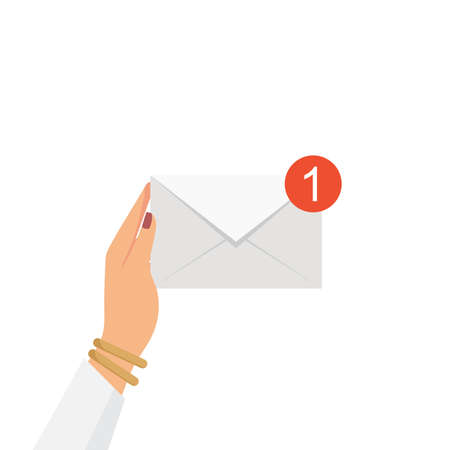 Business woman holding a new letter. New mail. You've got mail.のイラスト素材