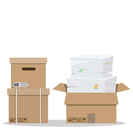 Carton boxes with fragile signs and note tape. Cargo. Moving.のイラスト素材