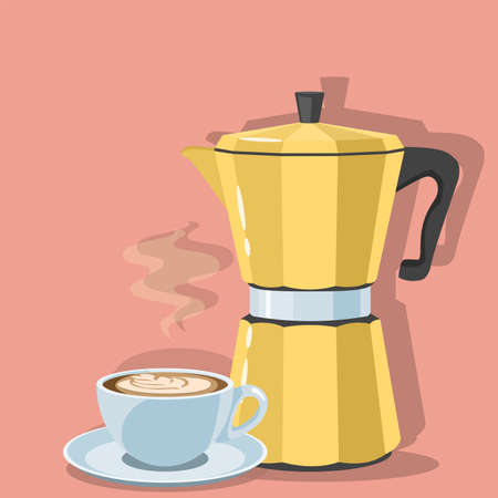 Coffee. Vintage geyser coffee maker with cup of coffeeのイラスト素材