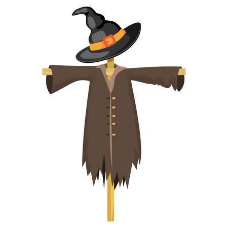 Halloween scarecrow in the black witch hat. Vector illustrationのイラスト素材
