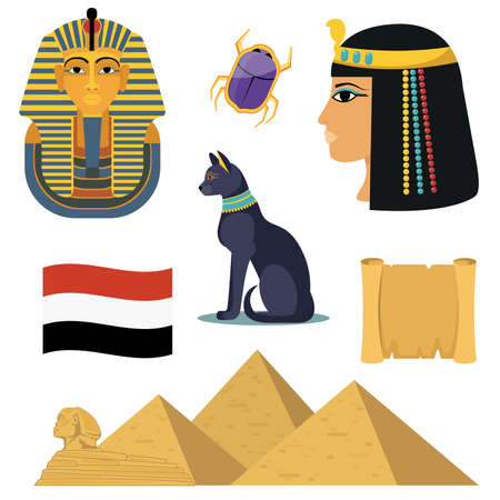 Egypt icons set. Famous egyptian symbols.のイラスト素材