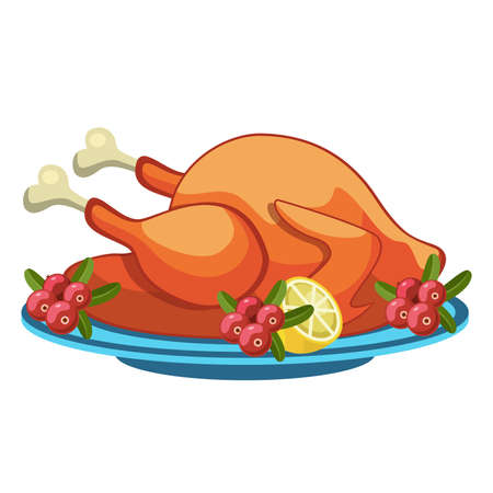 Fried turkey, fried chicken. with cranberries. Traditional meal on thanksgivingday. vector illustrationのイラスト素材