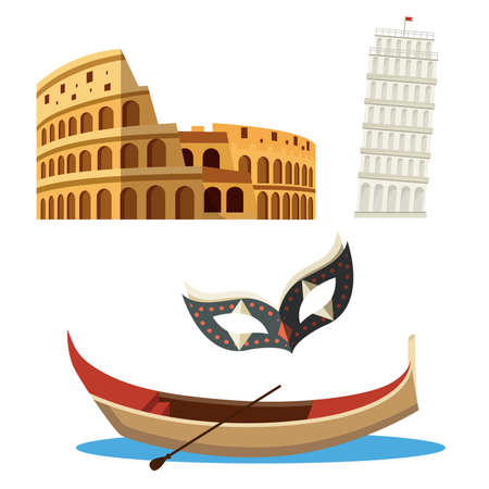 Italian famous symbols icons set. vector illustrationのイラスト素材