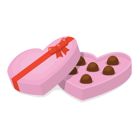 Cute cartoon heart shaped pink box of chocolate. Vector illustration for Valentine's Day.のイラスト素材